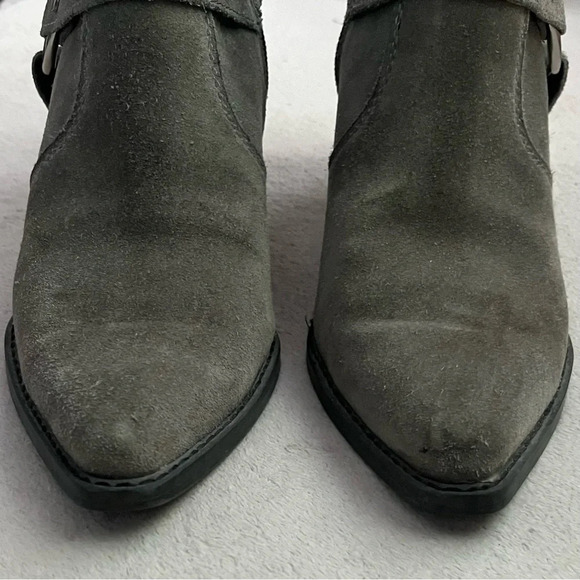 Marc Fisher Mlhalie Ankle Boot-Gray-Suede-Womens 8-Harness-Moto-Punk-Grunge-EUC - Picture 4 of 10